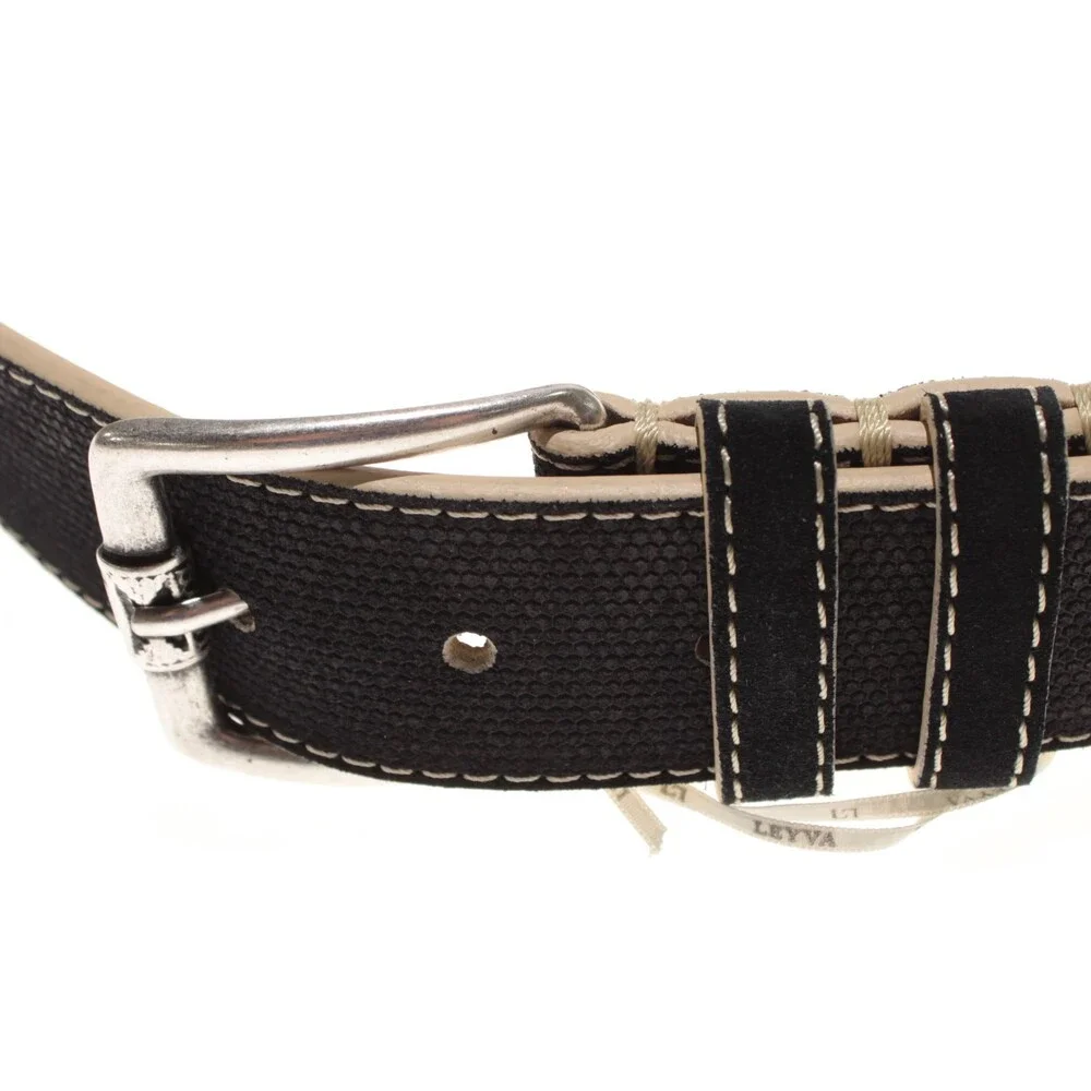 Leyva NWT Classic Belt Size 105 (US 40) in Black Canvas Leather Made in Spain